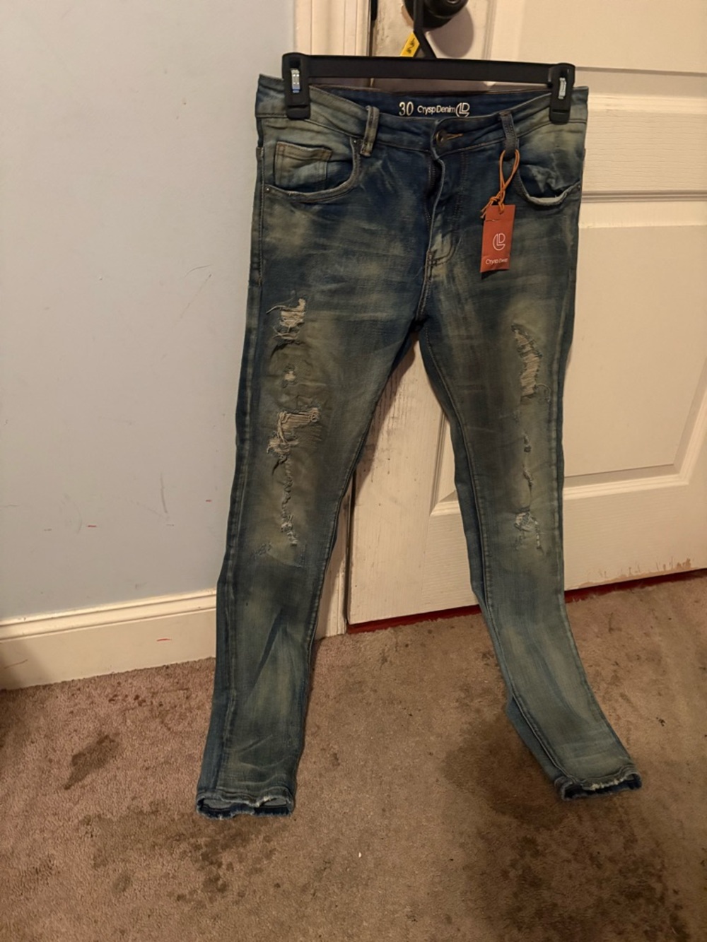 Crysp Denim Blue Distressed Skinny Jeans waist 30 length 30